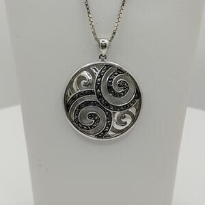 Designer AJ Black Spinel and Sterling Necklace on 20-in Box Chain